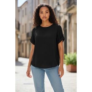 Maurices Black Short Sleeve Roll Tab Sleeve Top Women's Size‎ S